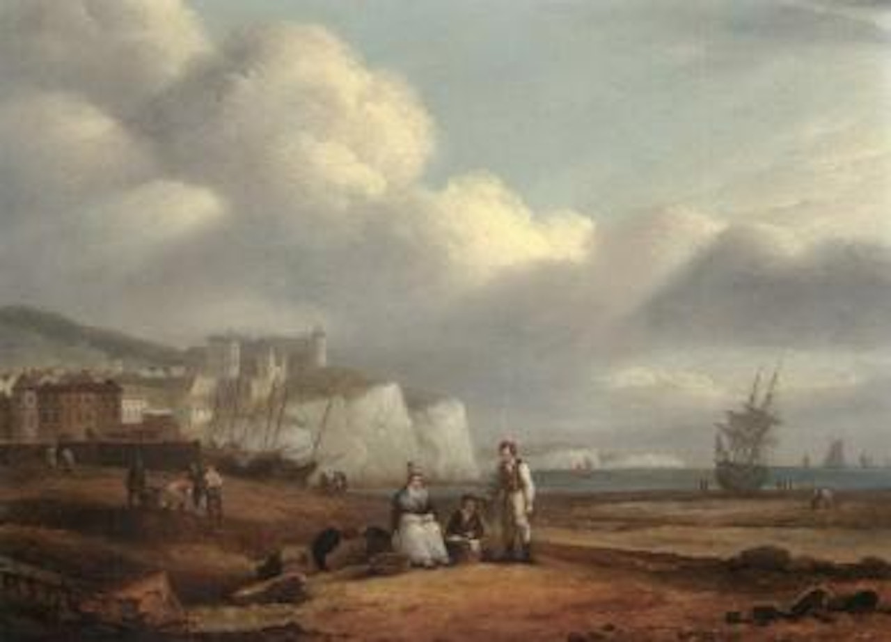 Fisherfolk at end of day on Brittany coast by Thomas Luny