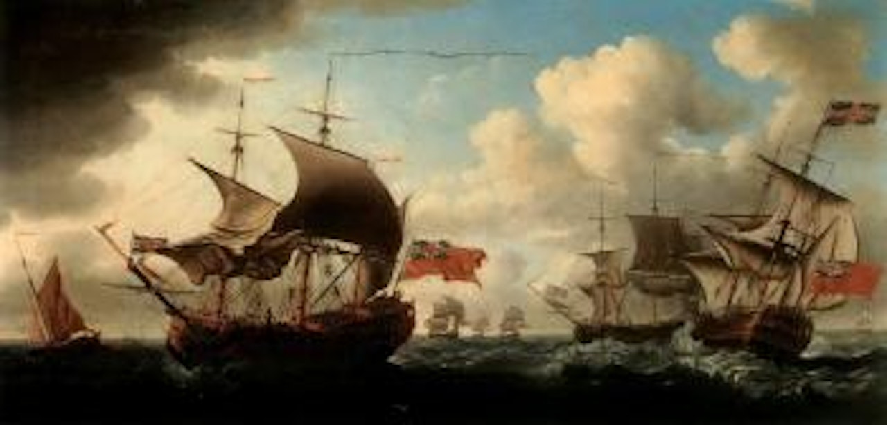 Flagship and squadron heaving-to in Channel by Francis Swaine