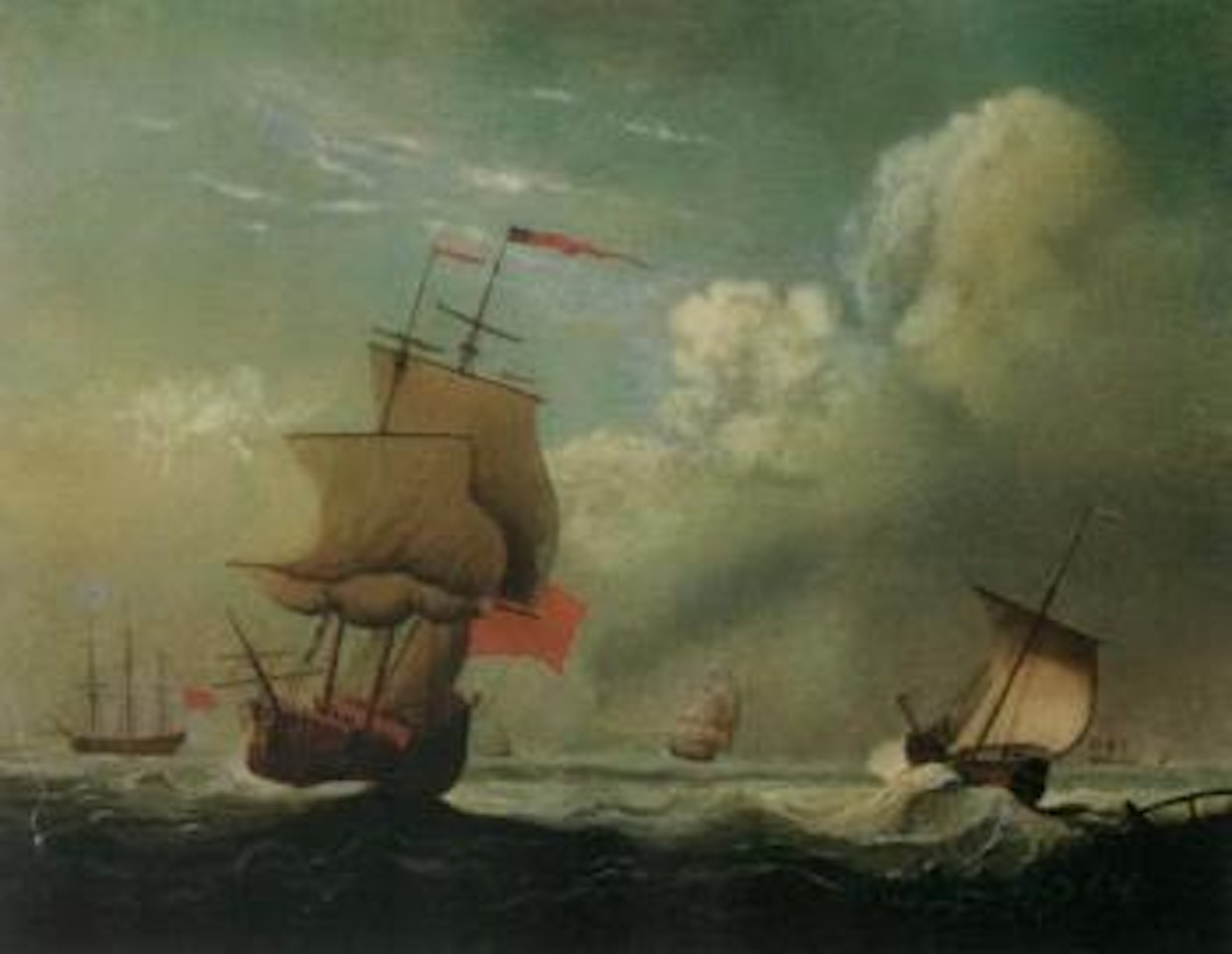 Ship of Red Squadron running into anchorage by Francis Swaine