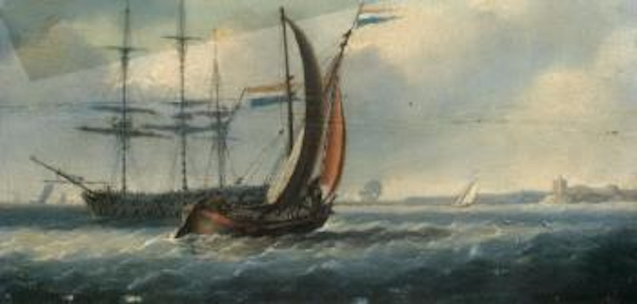 Dutch smalschip in coastal waters by Charles Martin Powell