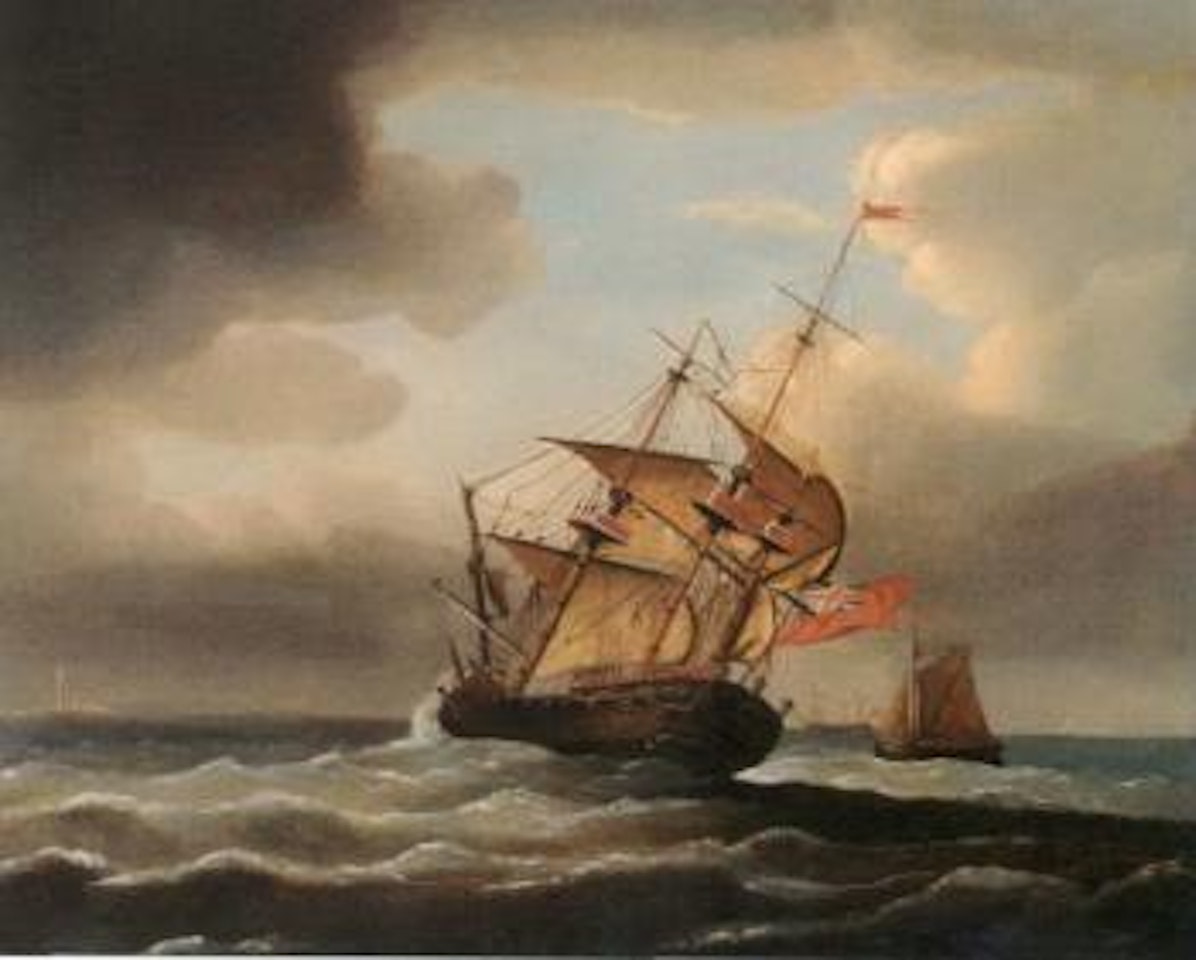 Man-o'war heeling in wind by Peter Monamy