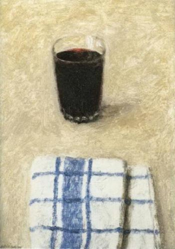 Glass of wine and napkin by Avigdor Arikha