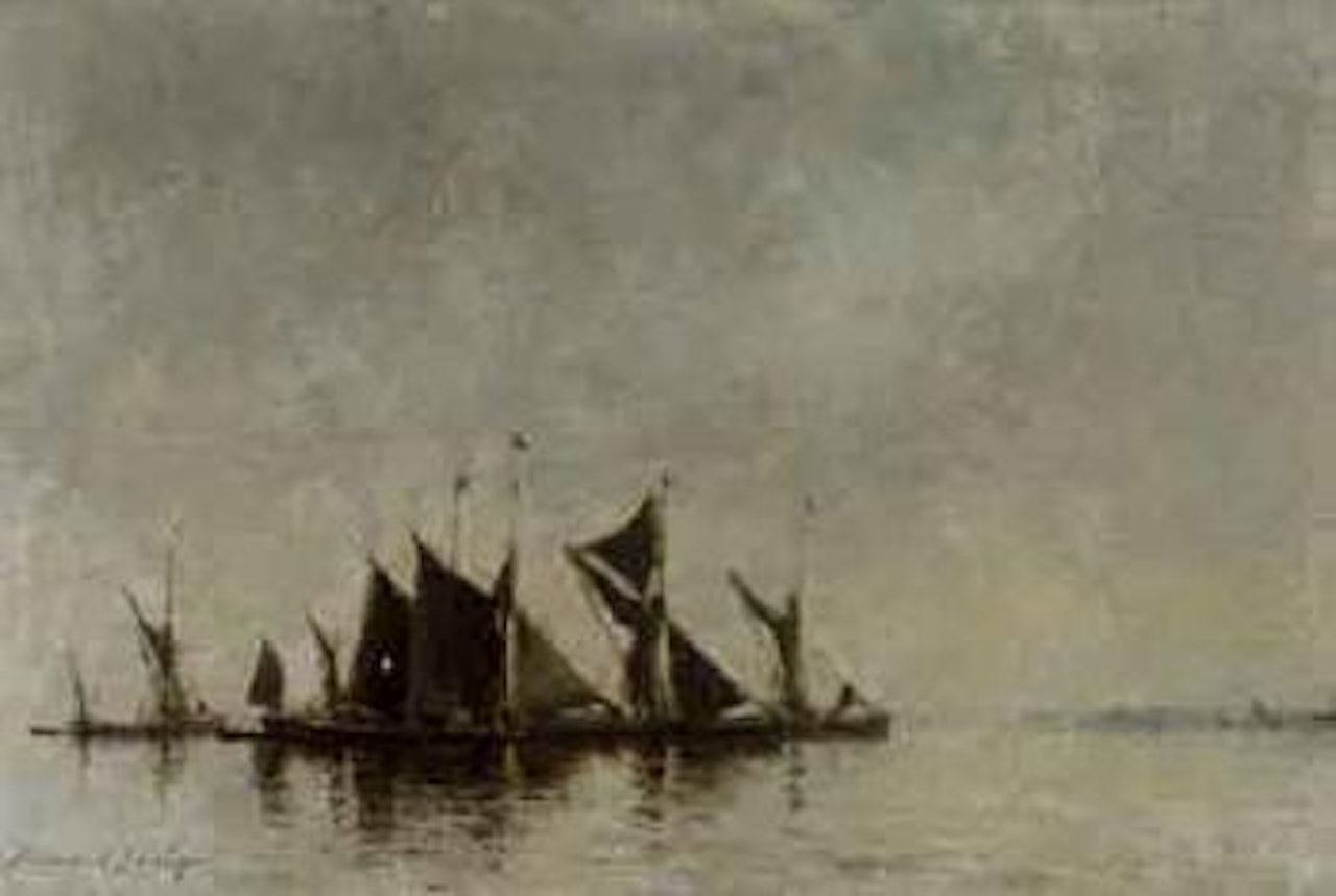 Spritsail barges making sail on the Orwell by Edward Seago