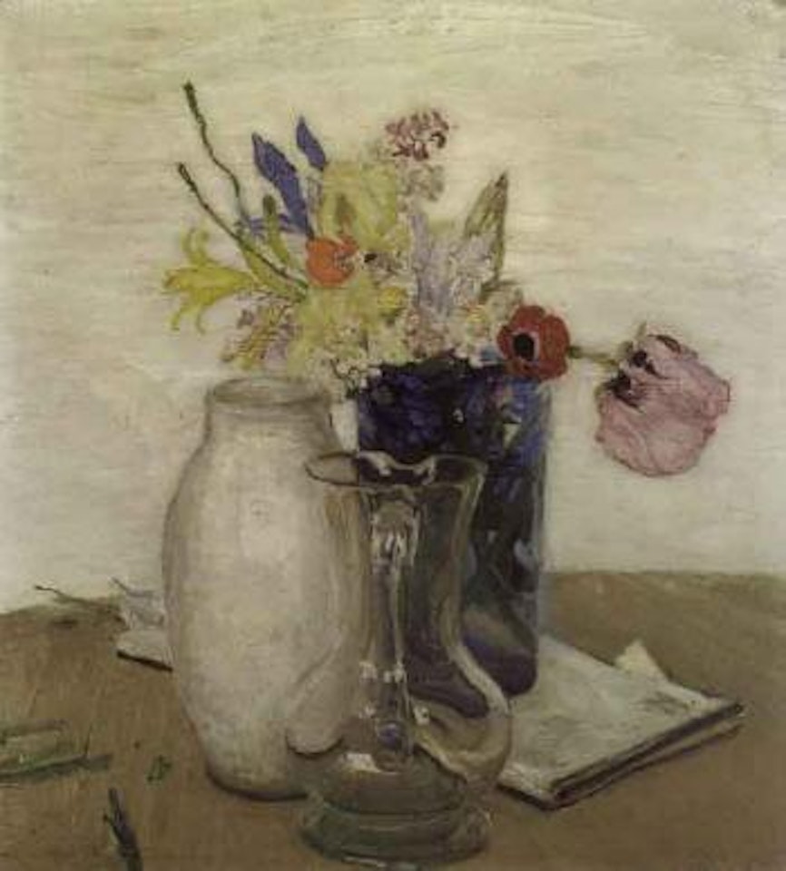 Flowers and glass jug by William Nicholson