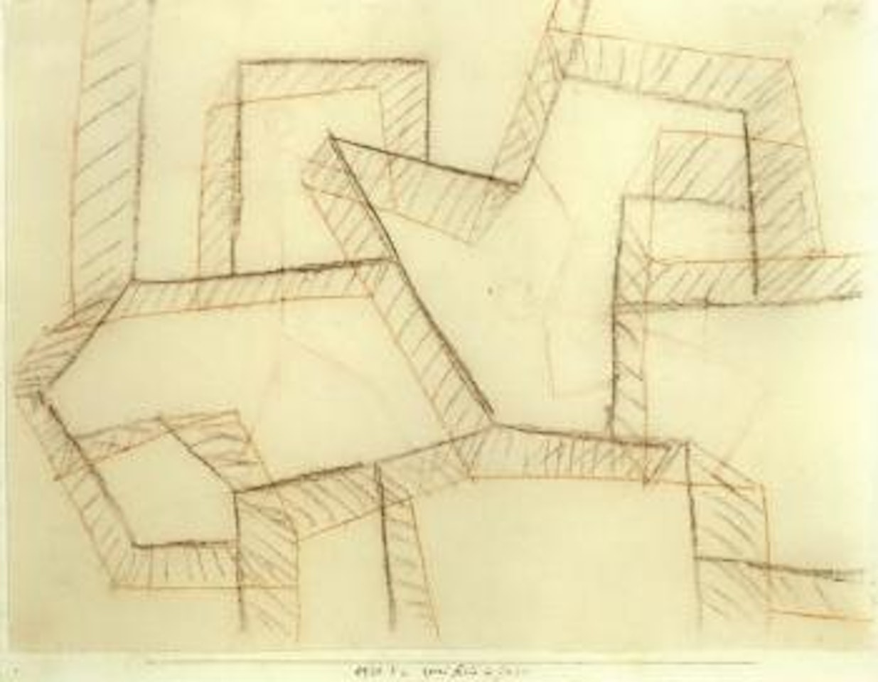 Two red figures in a scaffold by Paul Klee