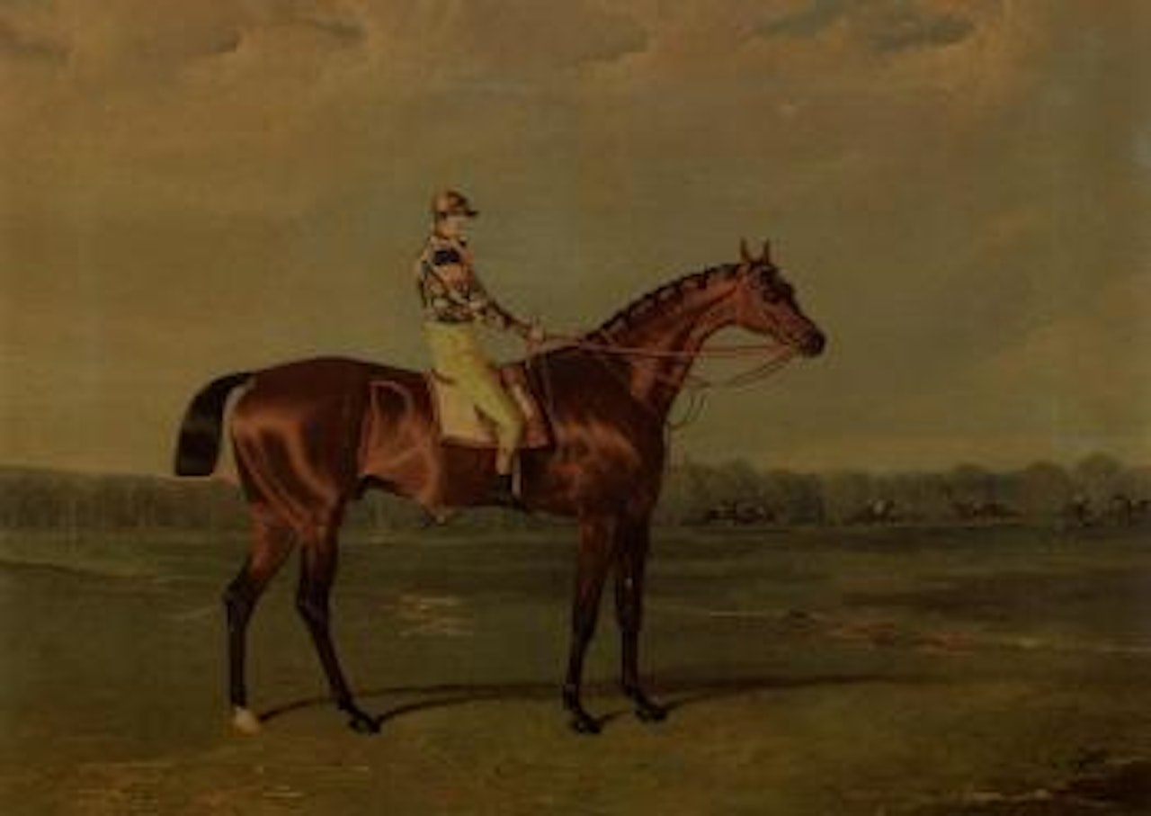 Bay racehorse with William Scott up, on Doncaster racecourse by John Frederick Herring