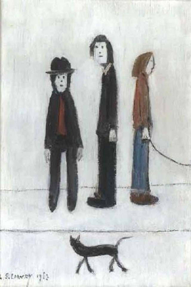 Three men and a cat by Laurence Stephen Lowry