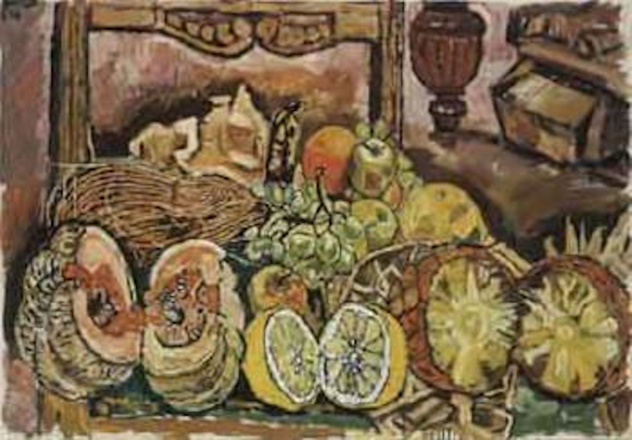 Still life with cut canteloup by John Bratby
