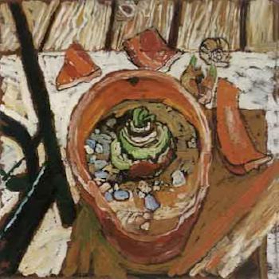 Still life with terracotta pot and bulb by John Bratby