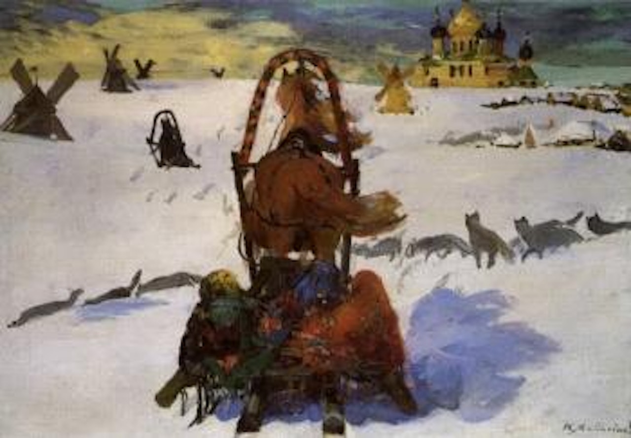 To church through the snow by Filip Malyavin