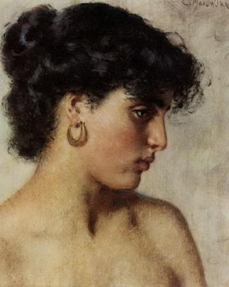 Portrait of a dark beauty by Konstantin Makovsky