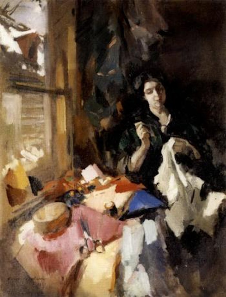 Seamstress by the window by Konstantin Alekseevich Korovin