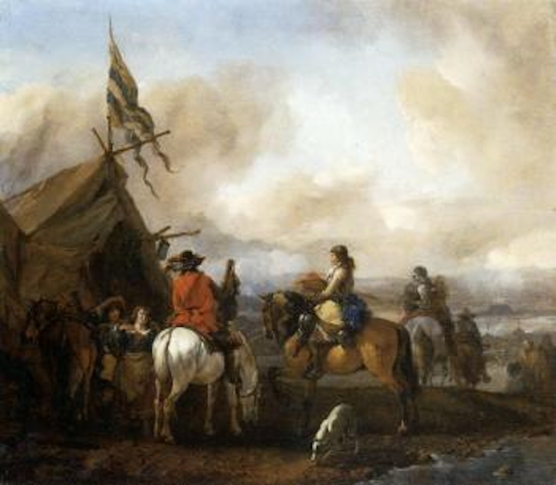 Military encampment with cavaliers by Philips Wouwerman