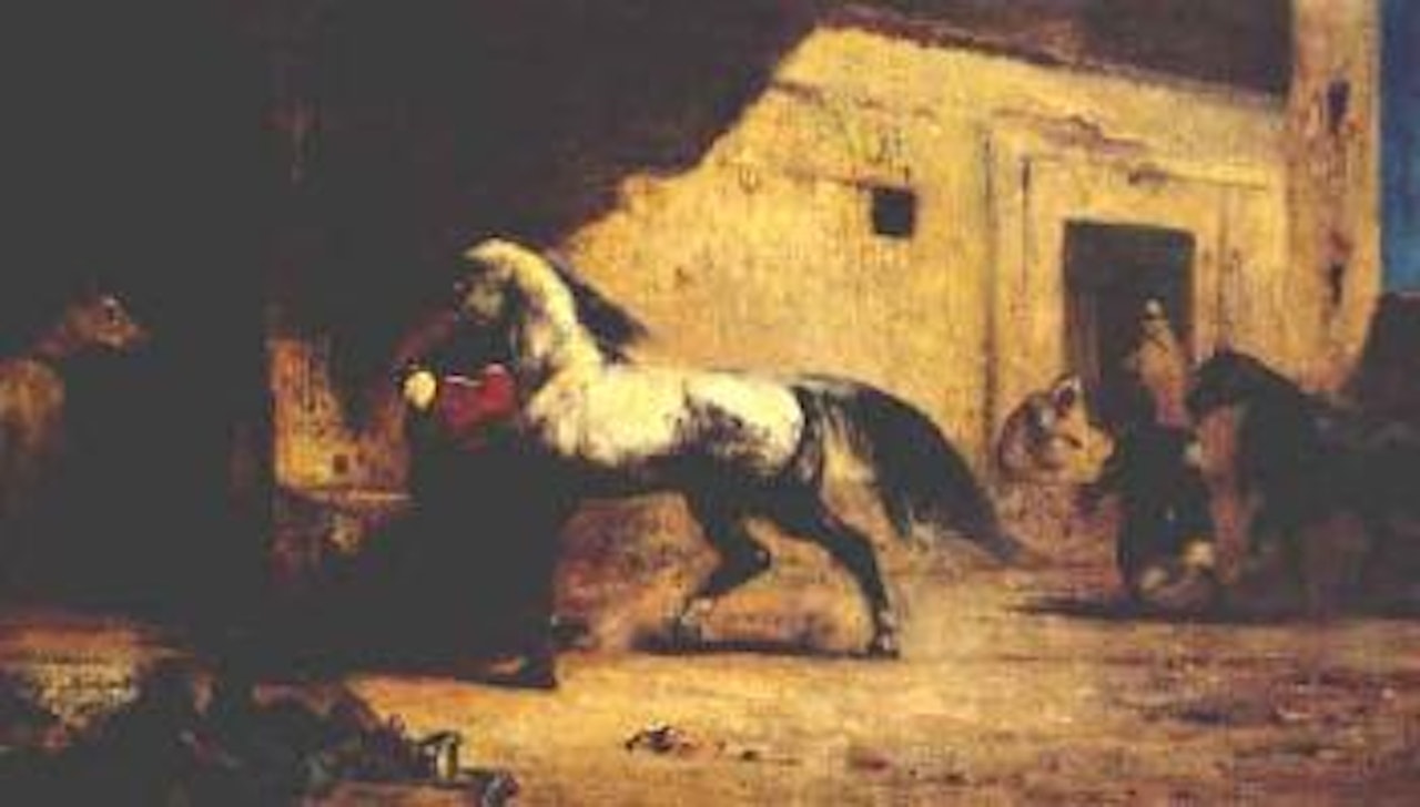 Chevaux arabes rentrant a l'ecurie by Eugene Fromentin
