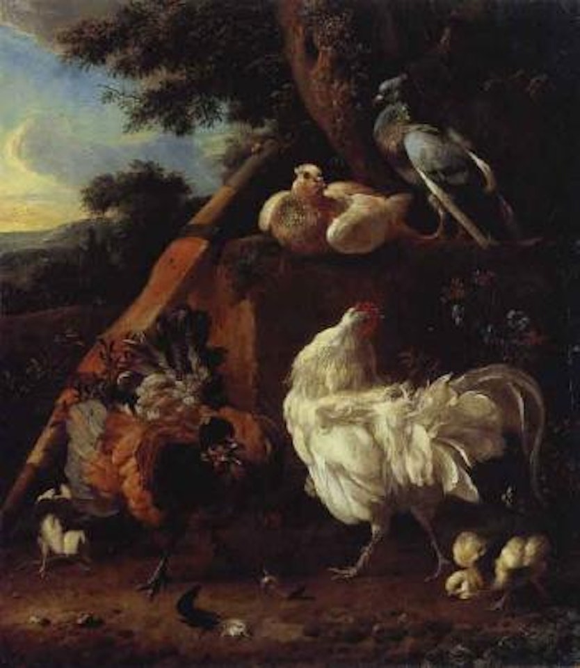 Poultry at the edge of a wood by Melchior de Hondecoeter