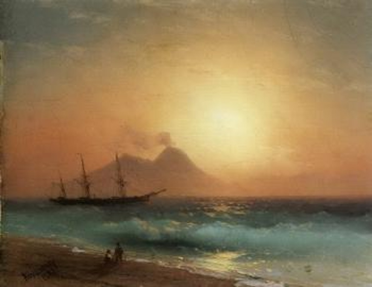 View of mount Vesuvius with American frigate by Ivan Konstantinovich Aivazovsky