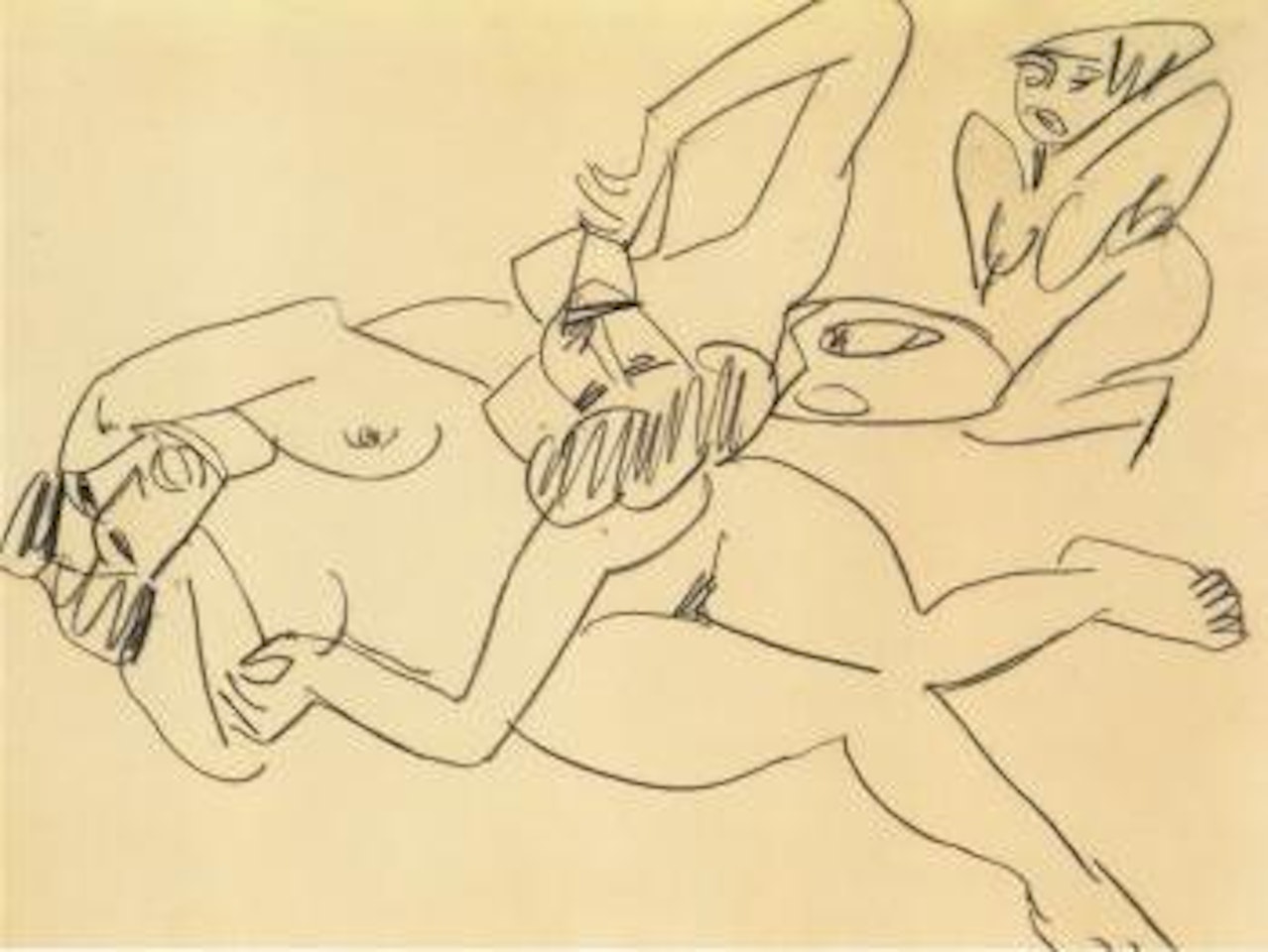 Two female nudes with sculpture by Ernst Ludwig Kirchner