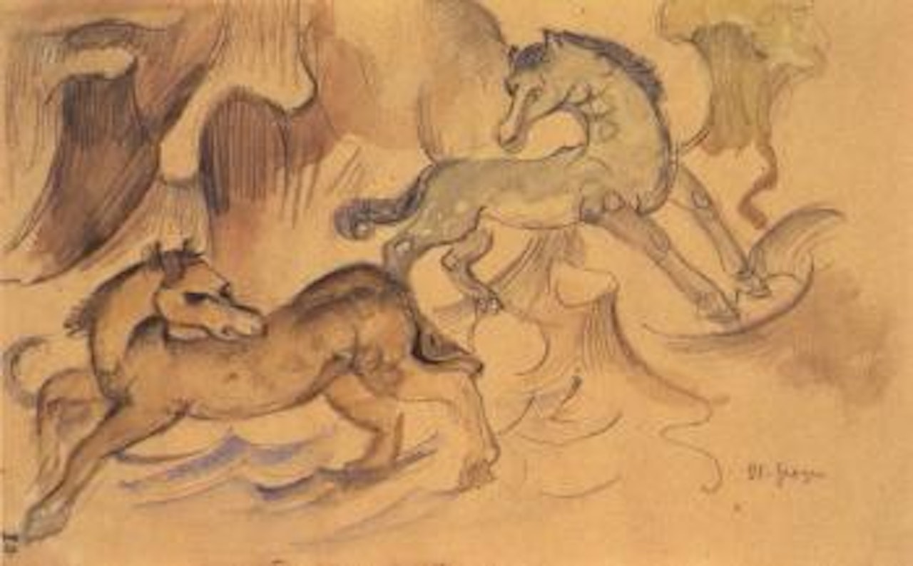 Two horses in a landscape by Franz Marc