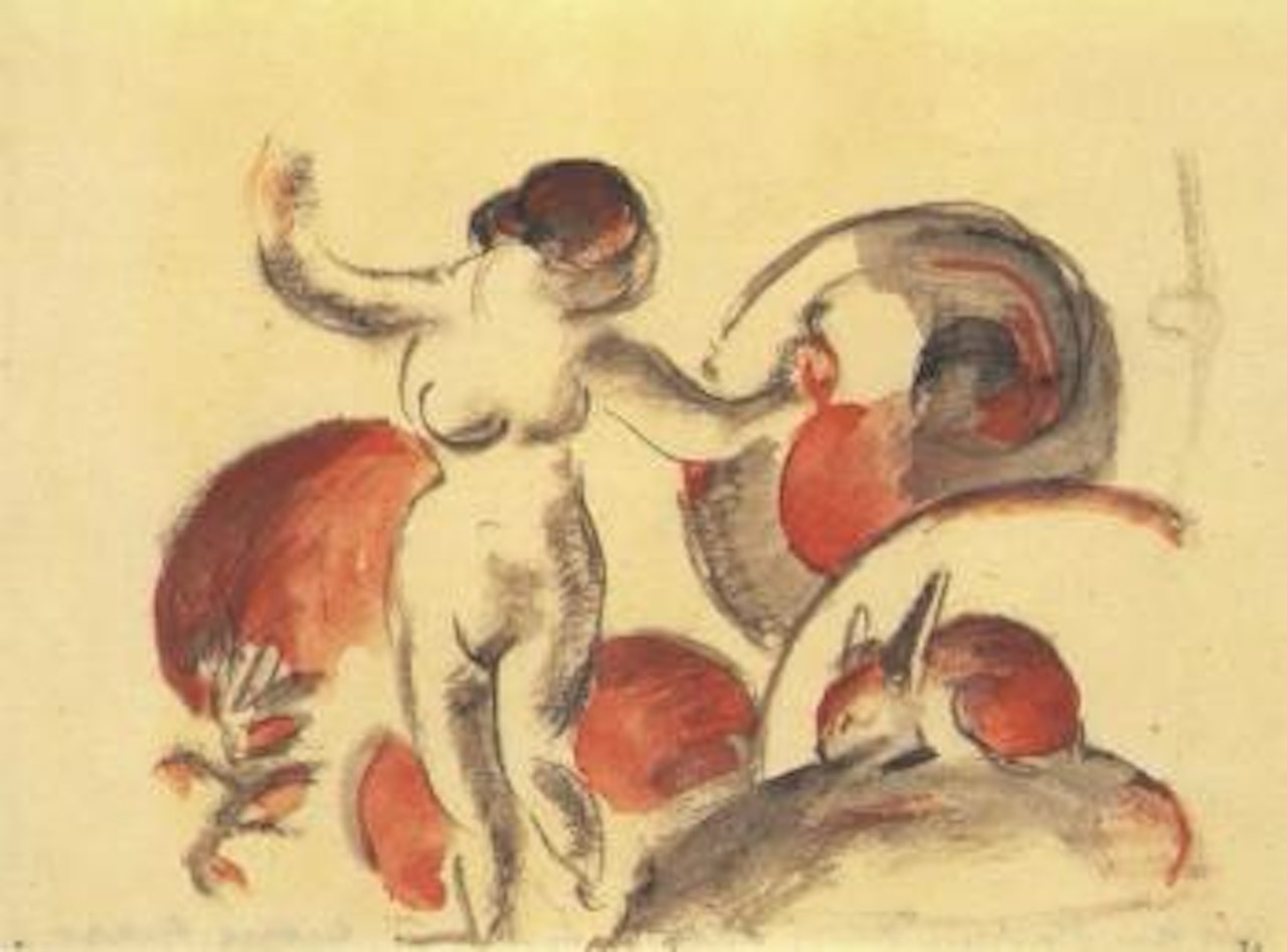 Standing female nude with rabbit by Franz Marc