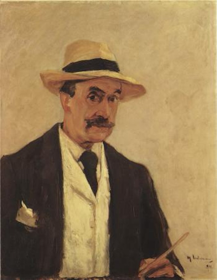Self portrait with Panama hat by Max Liebermann