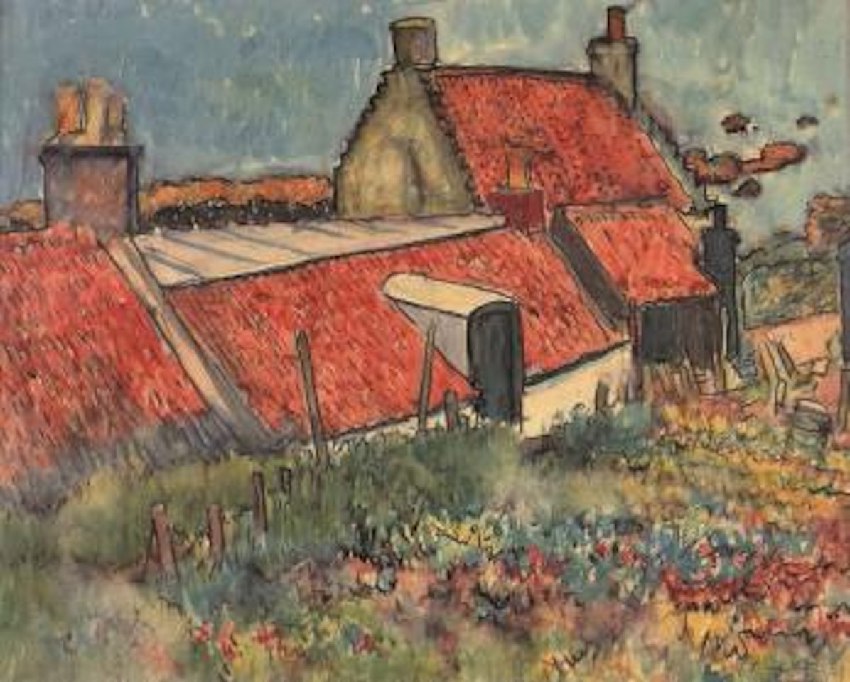 Red tiled cottages, Fife by George Leslie Hunter