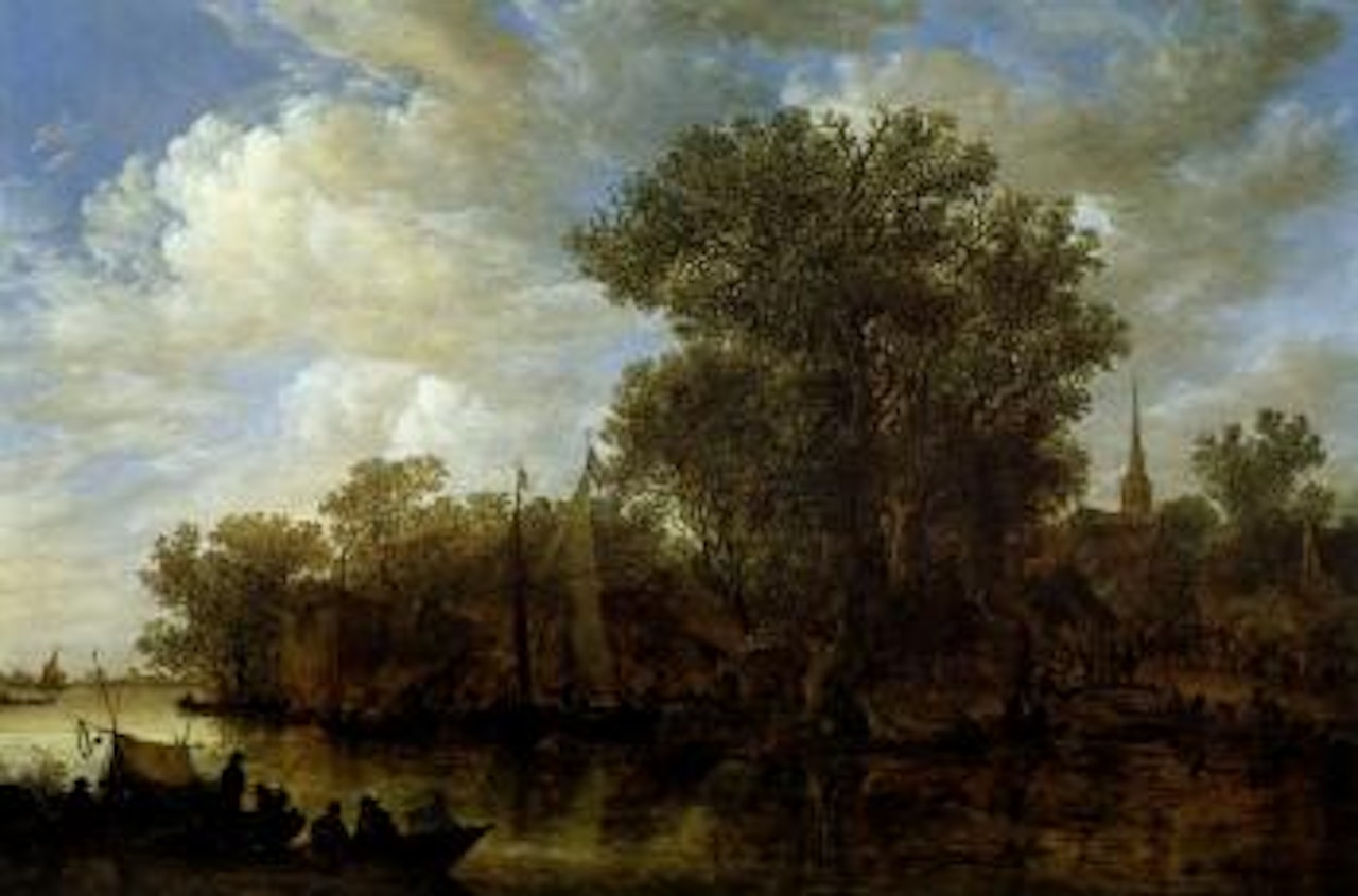 Fair on river bank by Jan van Goyen