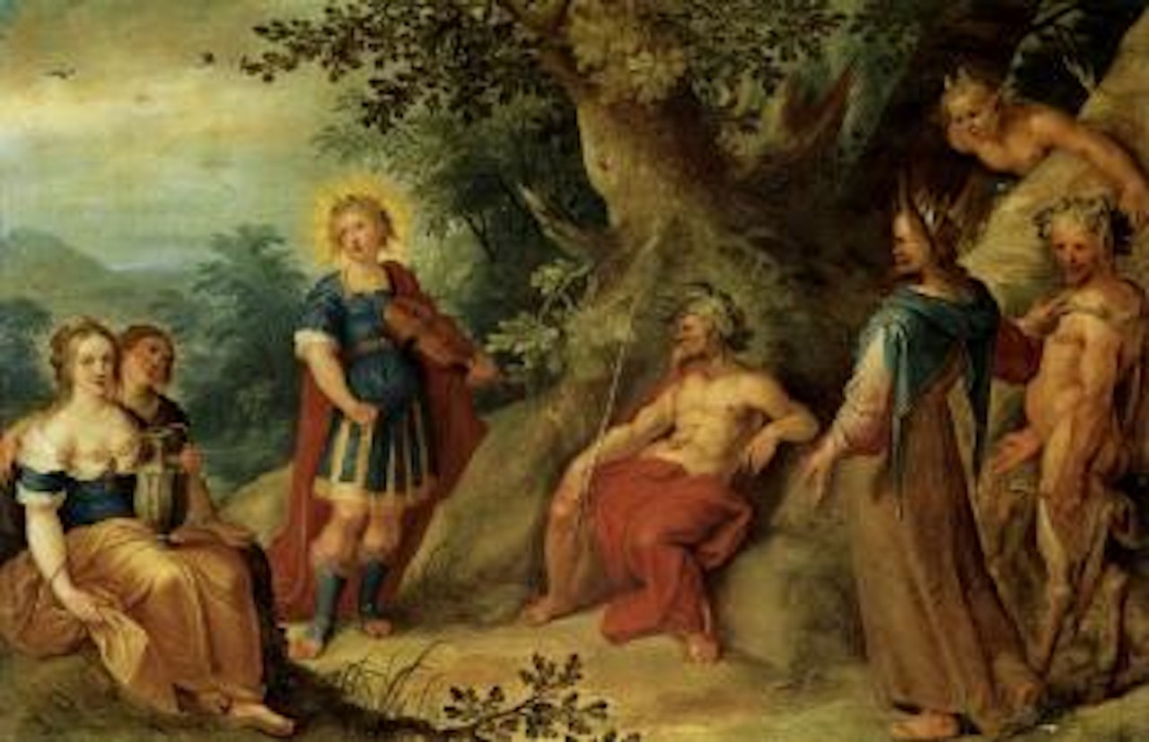 The judgement of Midas, Pan and Apollo by Frans Francken by Abraham Govaerts