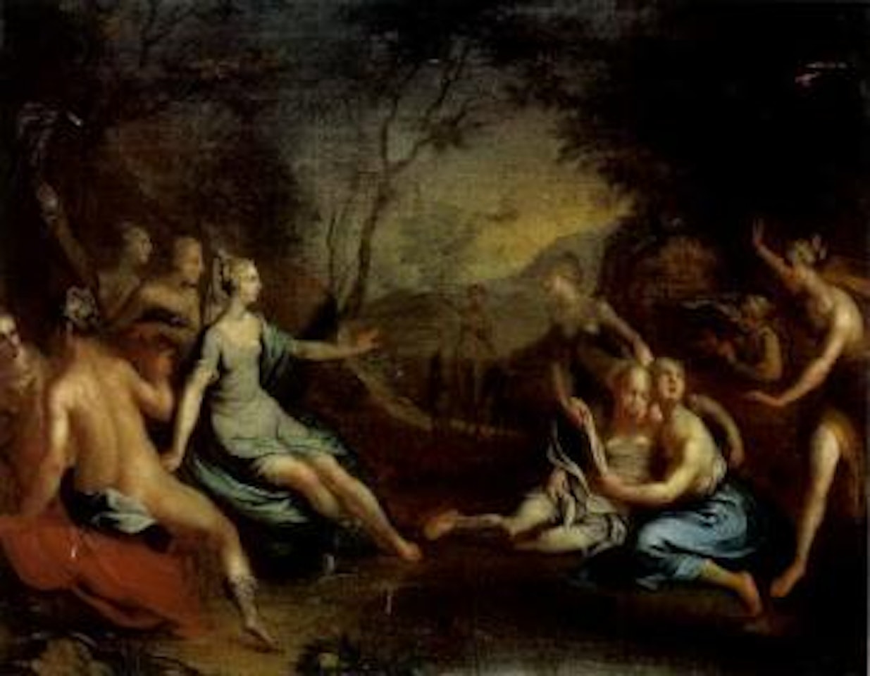 Diana and Callisto in wooded landscape by Dutch School