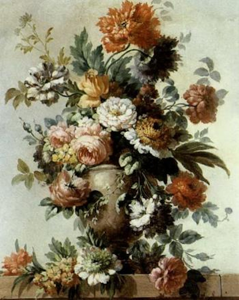 Flowers in clay vase by French School
