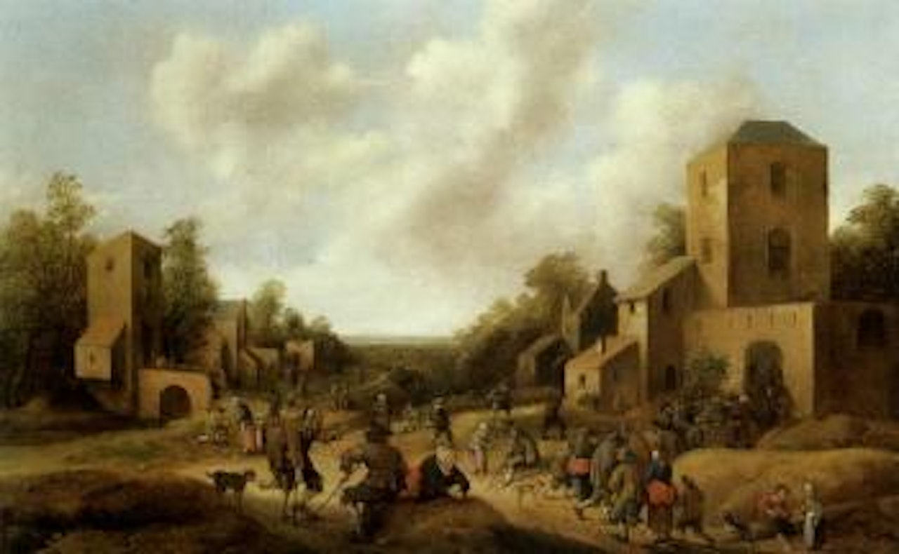 Peasants in village by Joost Cornelisz Droochsloot