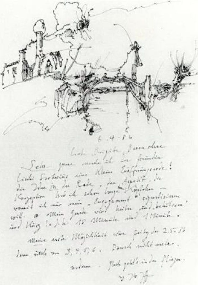 Letter with Guardi-drawing by Horst Janssen