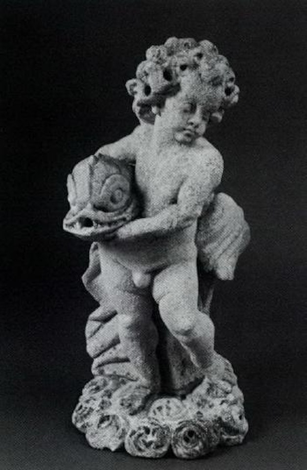 Little angel with dolphin by German School