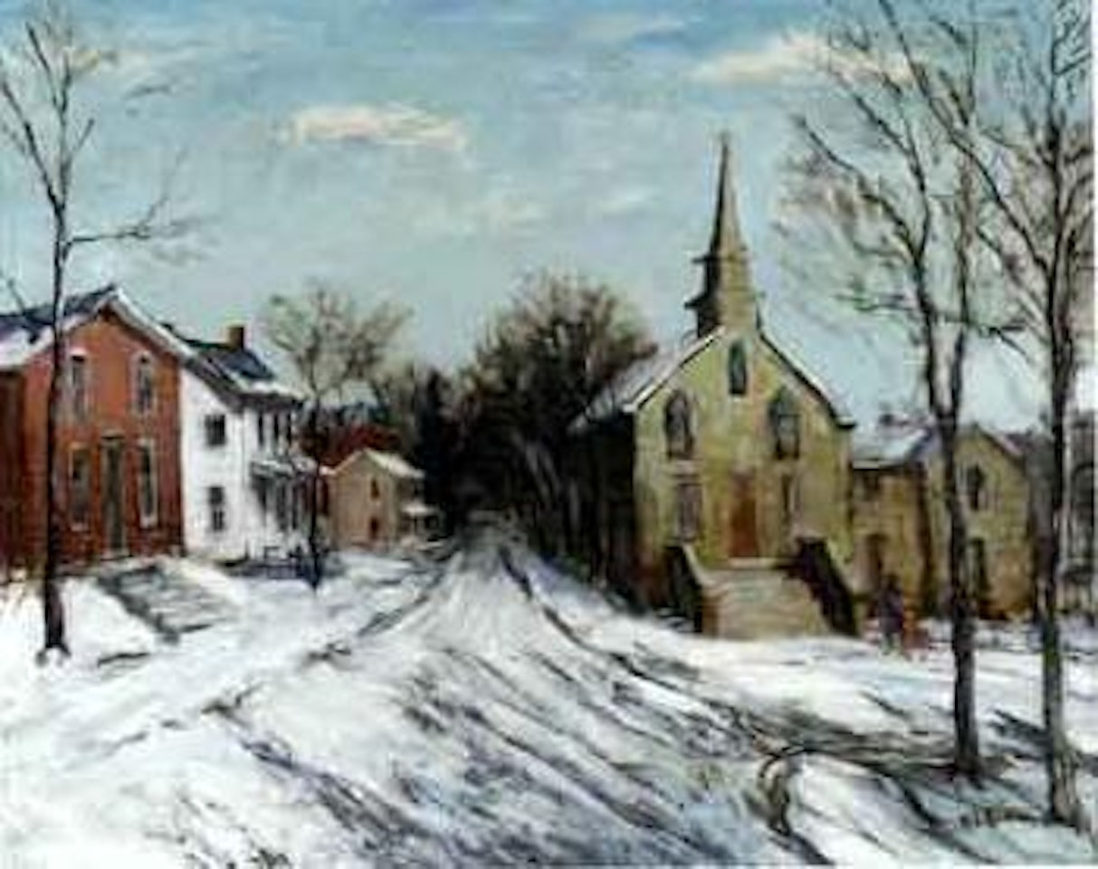 Snow scene with church by Walter Emerson Baum
