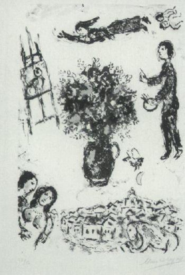 Bouquet over the town by Marc Chagall