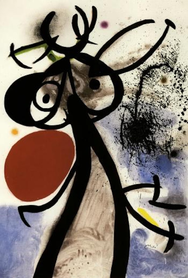 Femme, oiseaux devant le soleil by Joan Miró