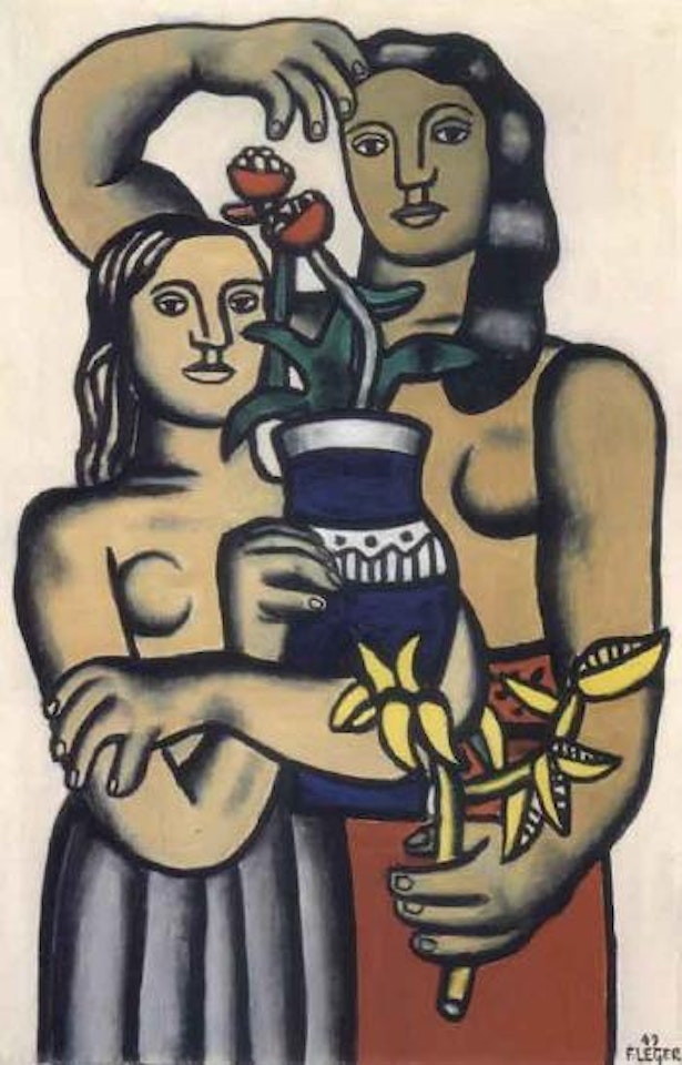 Deux femmes tenant un pot de fleurs by Fernand Leger