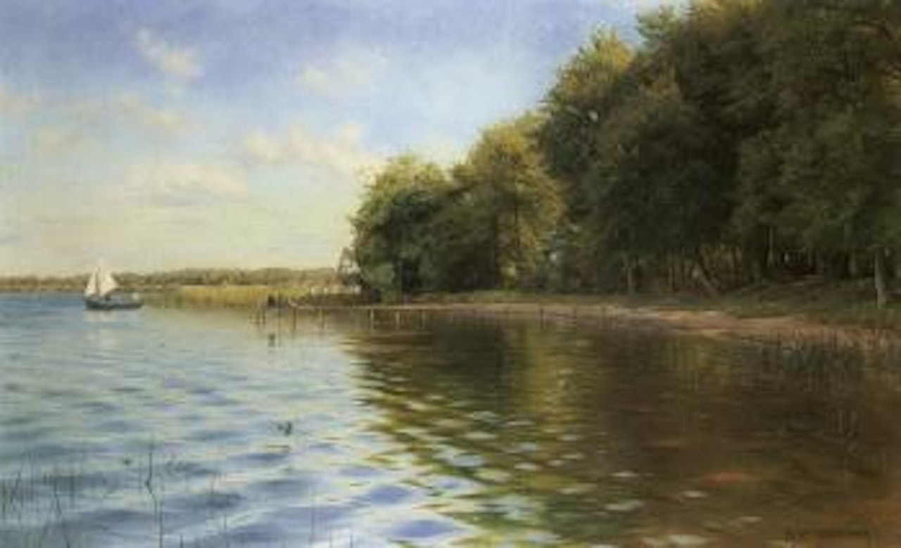 Children on the pier by Peder Mork Monsted