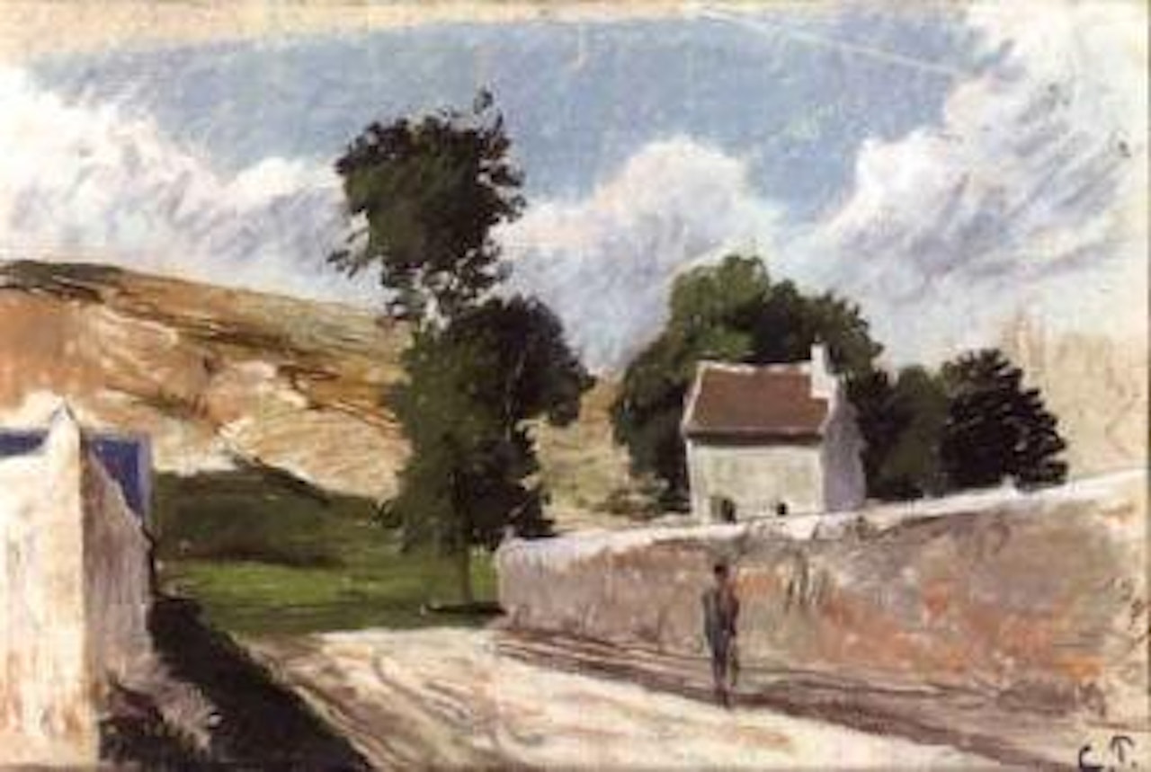 Une rue a l'Hermitage, Pontoise. La route by Camille Pissarro