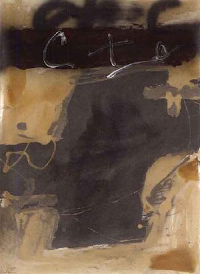 Croix en vernis et bande noire by Antoni Tapies