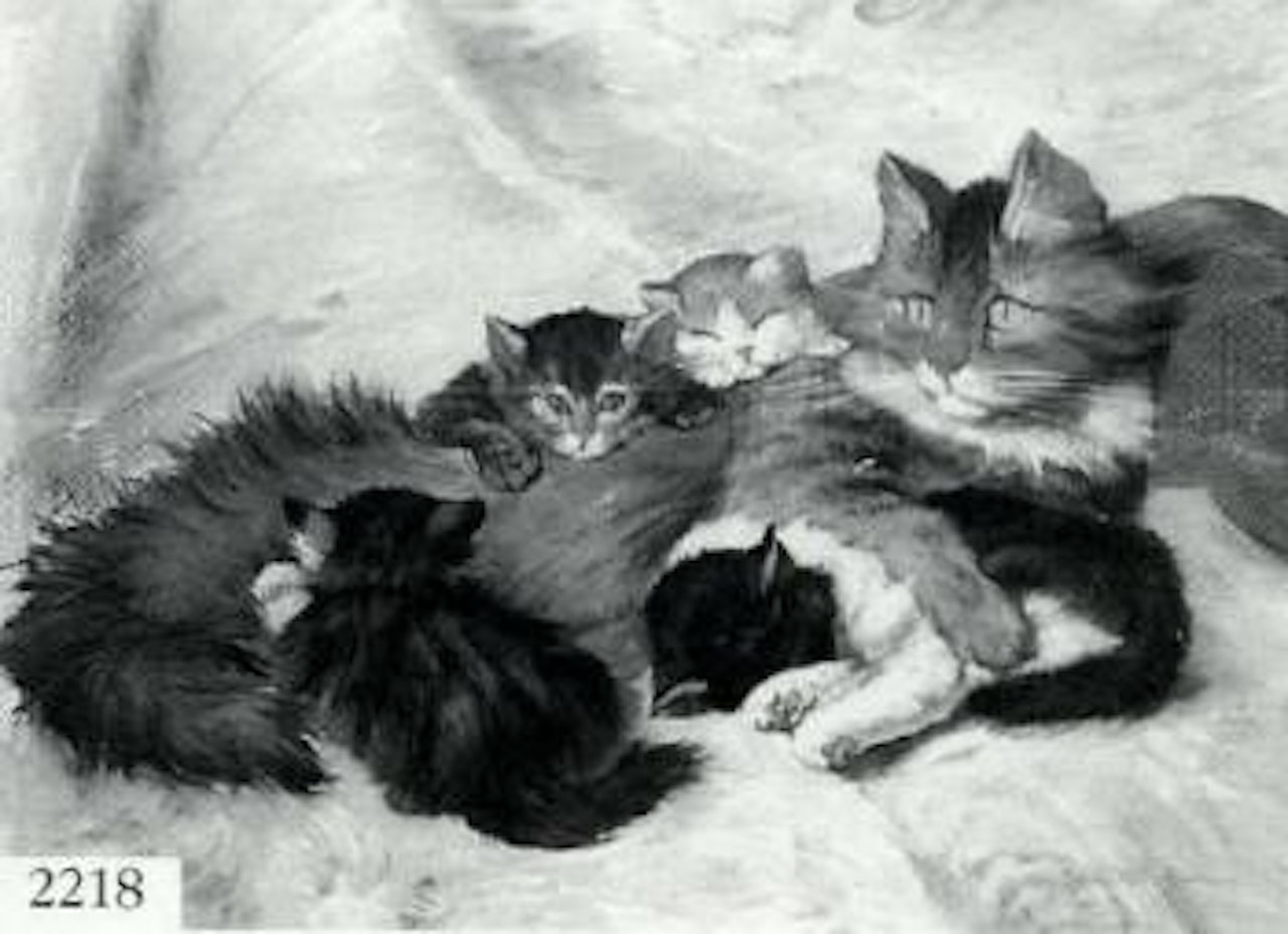 Mother cat and her litter by Henriette Ronner-Knip