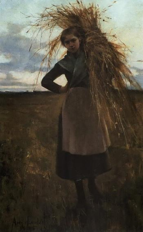 On the way home at sunset - young girl carrying corn by Amelie Lundahl