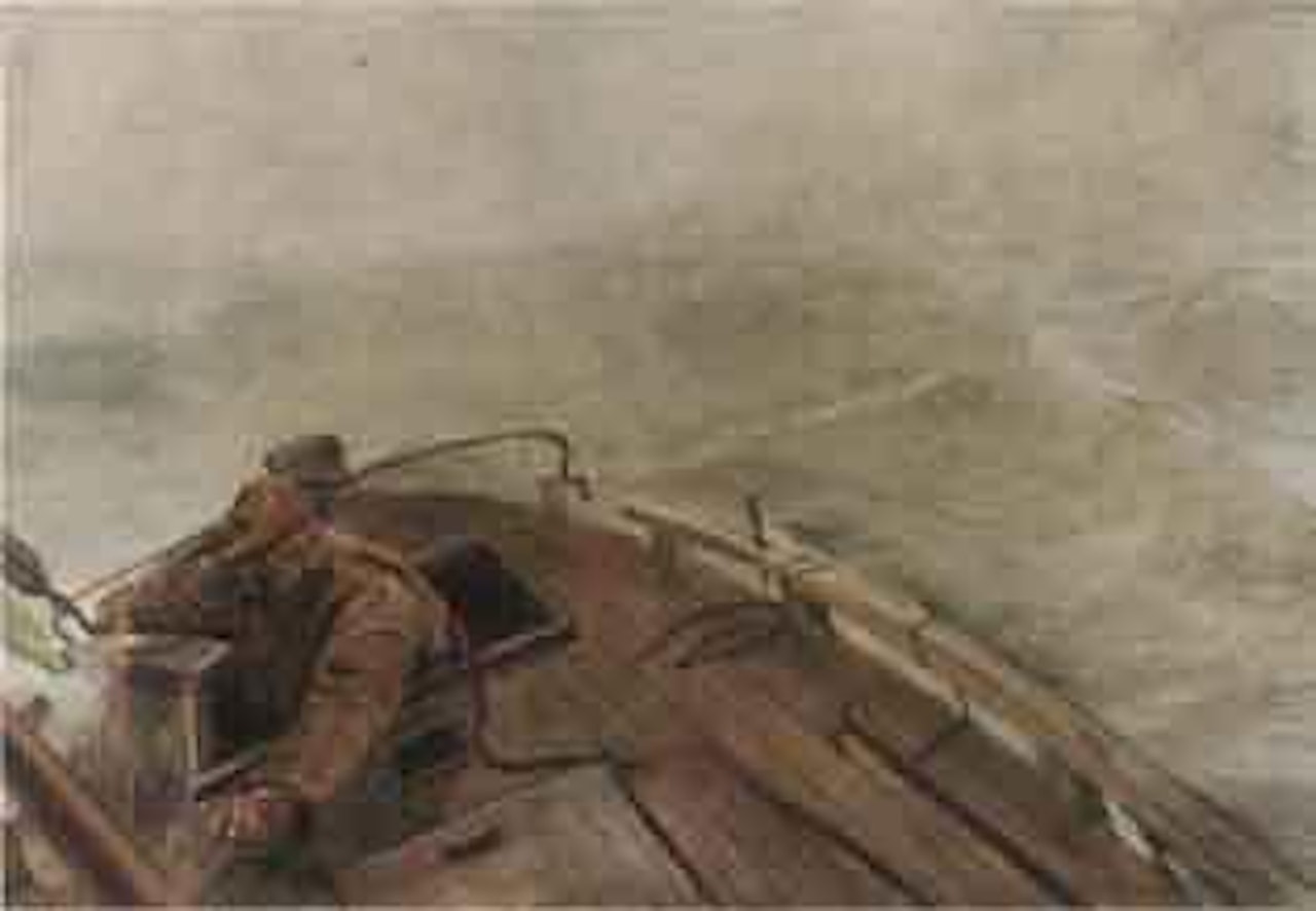 Hard a-lee - sailor in rough seas by Christian Krohg