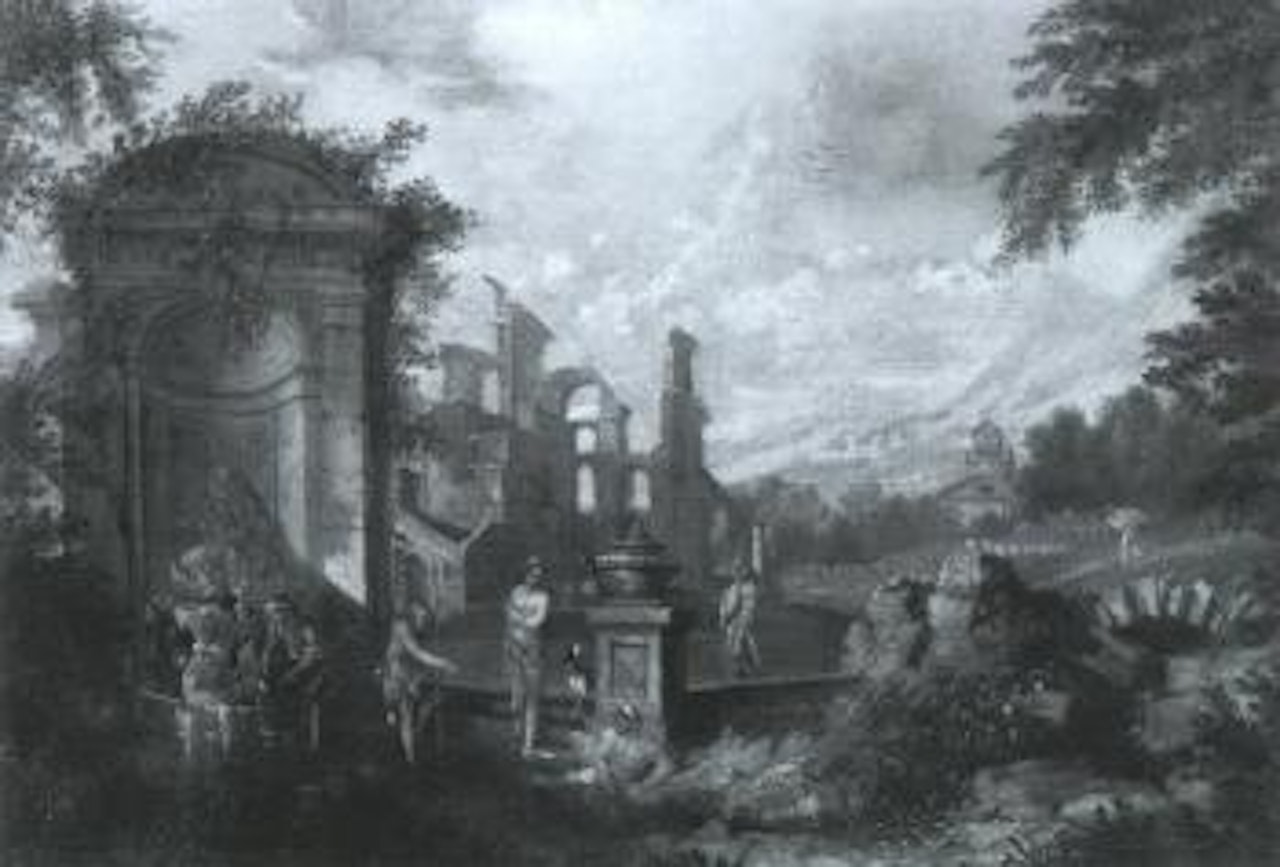 Bathers in classical ruins by Italian School