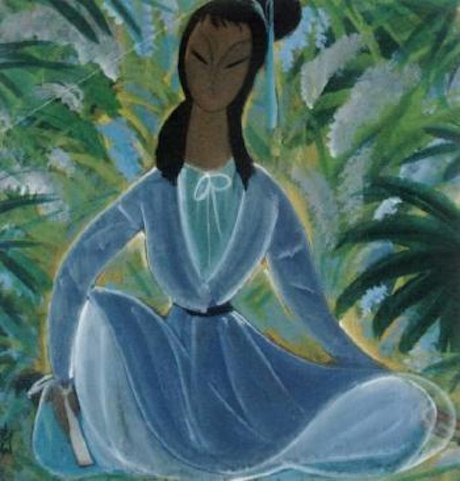Lady seated amongst flowers by Lin Fengmian