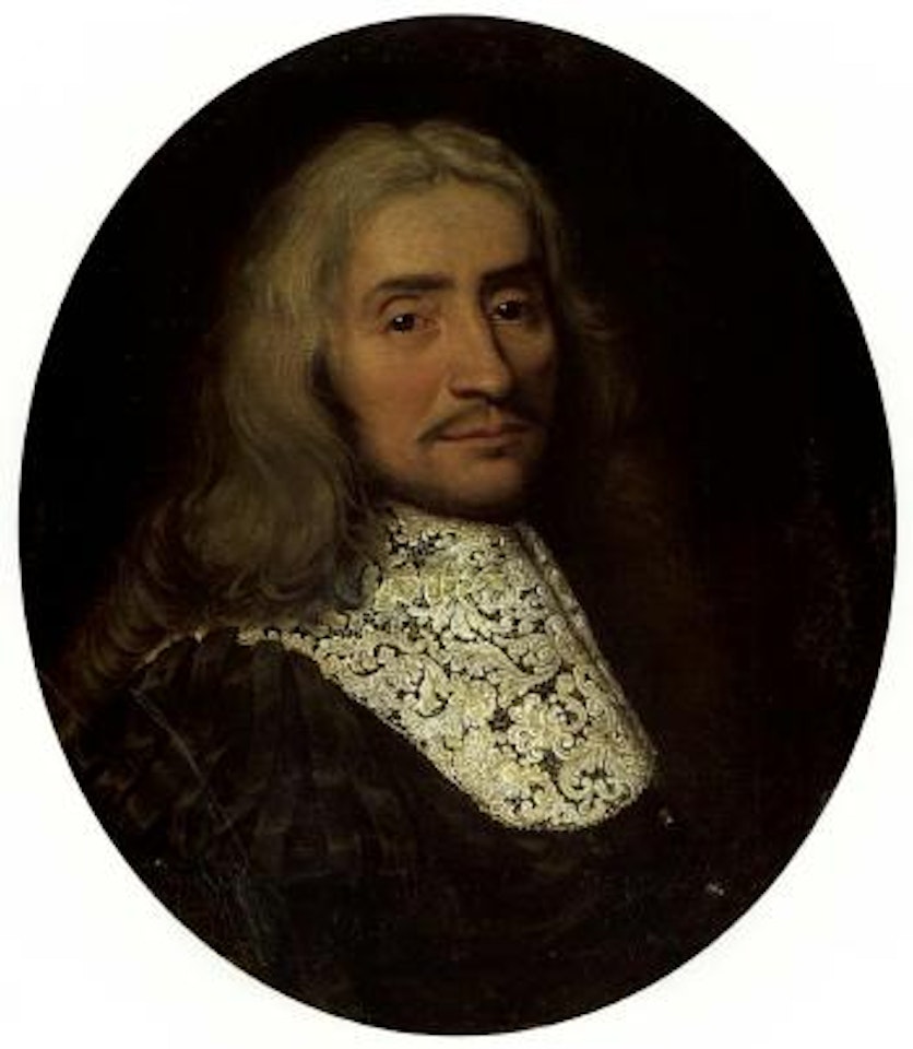 Portrait of a gentleman wearing a black tunic with slashed sleeves and lace collar by Jacob Ferdinand Voet