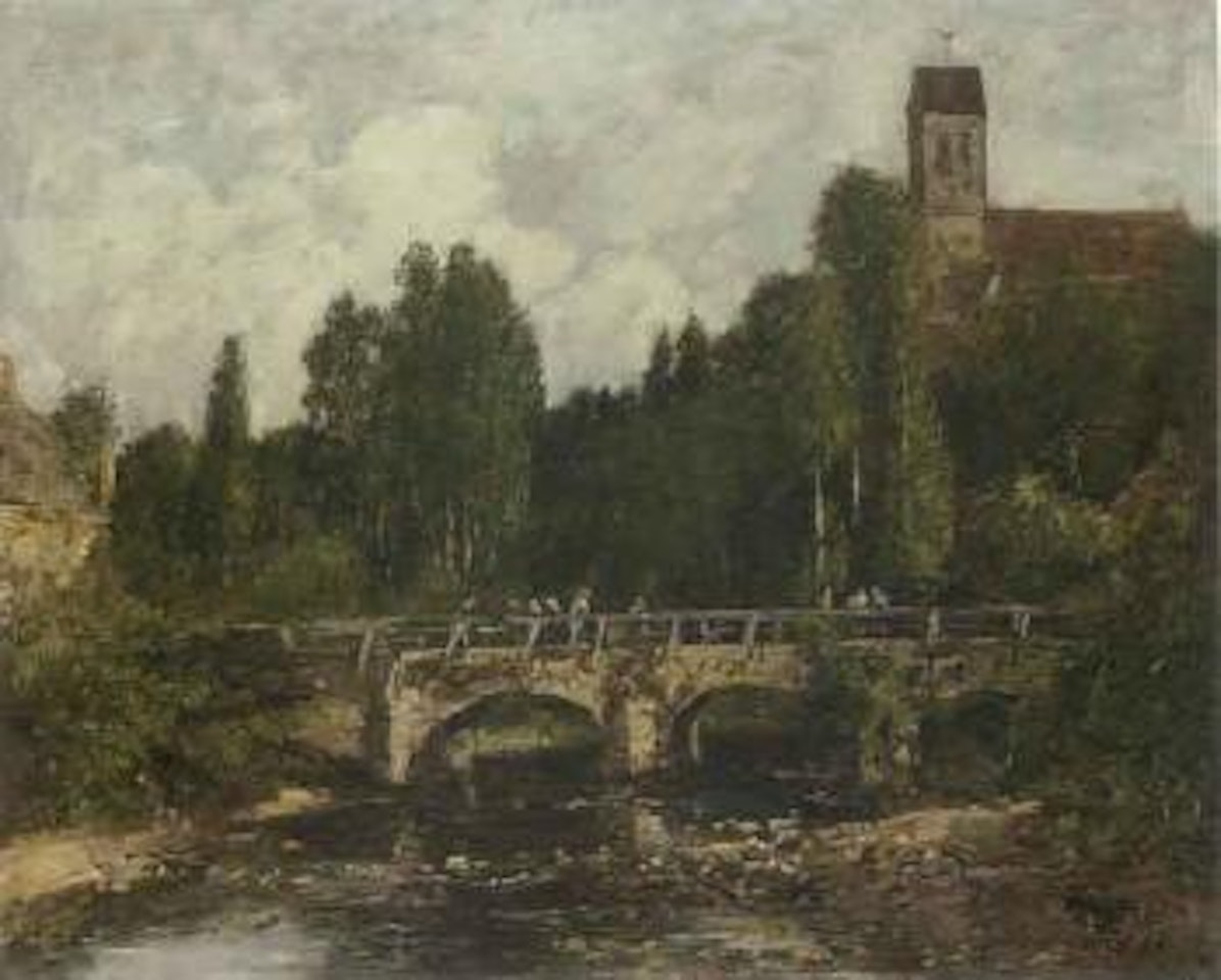 Saint-Cenery, eglise et pont by Eugène Boudin