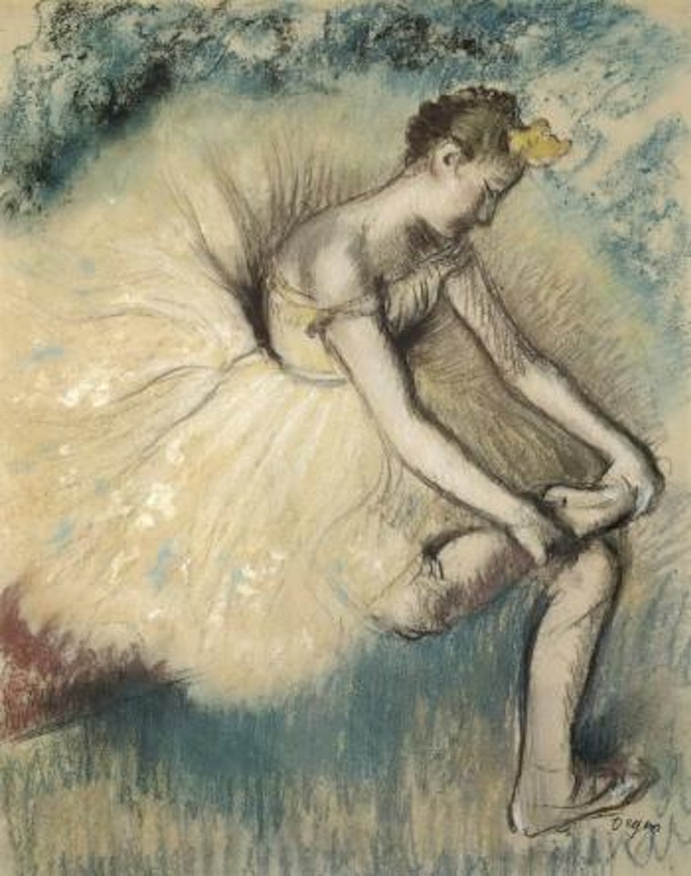 Danseuse attachant chaussure by Edgar Degas