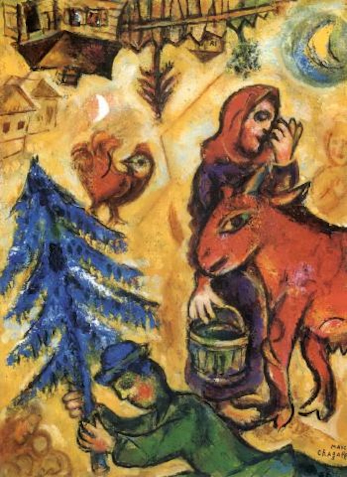 Ane rouge et arbre bleu by Marc Chagall