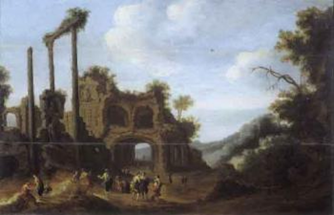 Landscape with ancient ruins by Dutch School