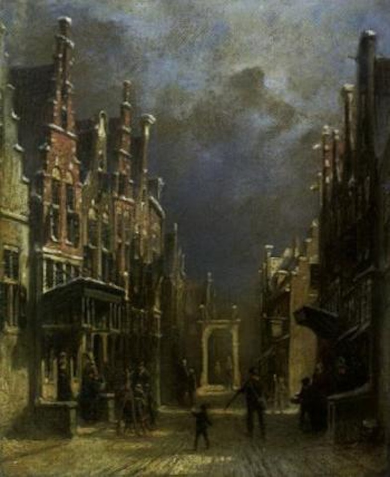 Street in old town on winter evening by Netherlandish School